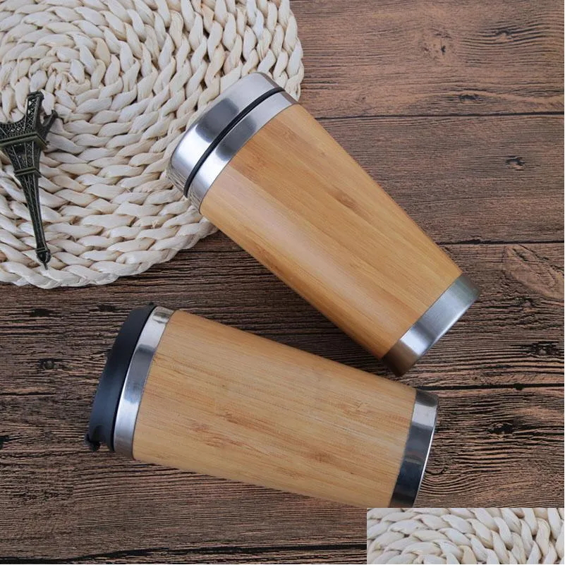 natural bamboo water bottles stainless steel vacuum cup creative environmentally friendly tumbler with dust proof cover