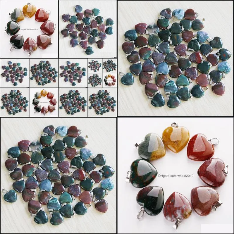 wholesale pendants natural indian agates stone love heart beads 20mm for necklace jewelry making woman