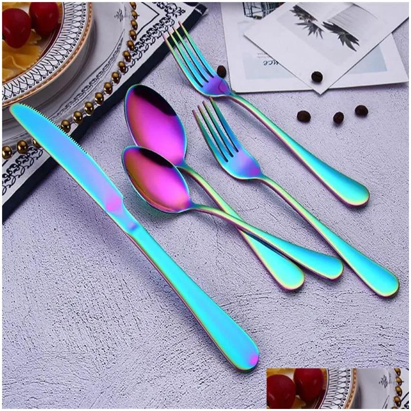 5 pcs/set flatware sets 6 colors dinner set flatware fork knife spoon teaspoon sets elegant cutlery kitchen accessories