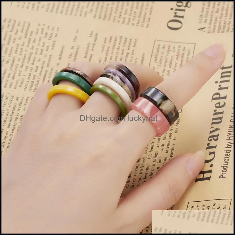 10pcs/set colourful resin acrylic band rings set for women geometric round rings girl temperament versatile jewelry gifts