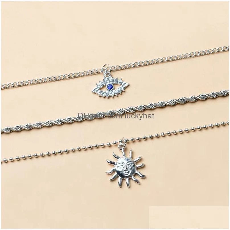 fashion jewelry evil eye multi layer necklace for women blue eyes sun pendant choker necklaces