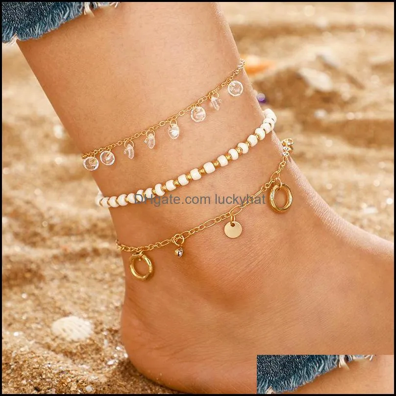 3pcs/set anklets for women foot accessories summer beach barefoot sandals bracelet ankle on the leg female jewelry gift 66 e3