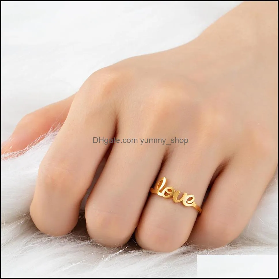 fashion letter ring for men women custom love rings personalized jewelry knuckle stainless steel adjustable couple mother ring gift