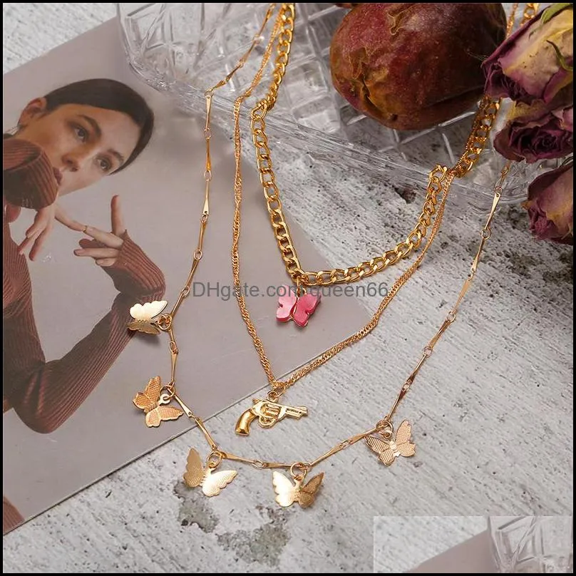 trendy multilayered butterfly pendan necklace for women gold chain necklace choker necklaces gifts jewelry 640 t2