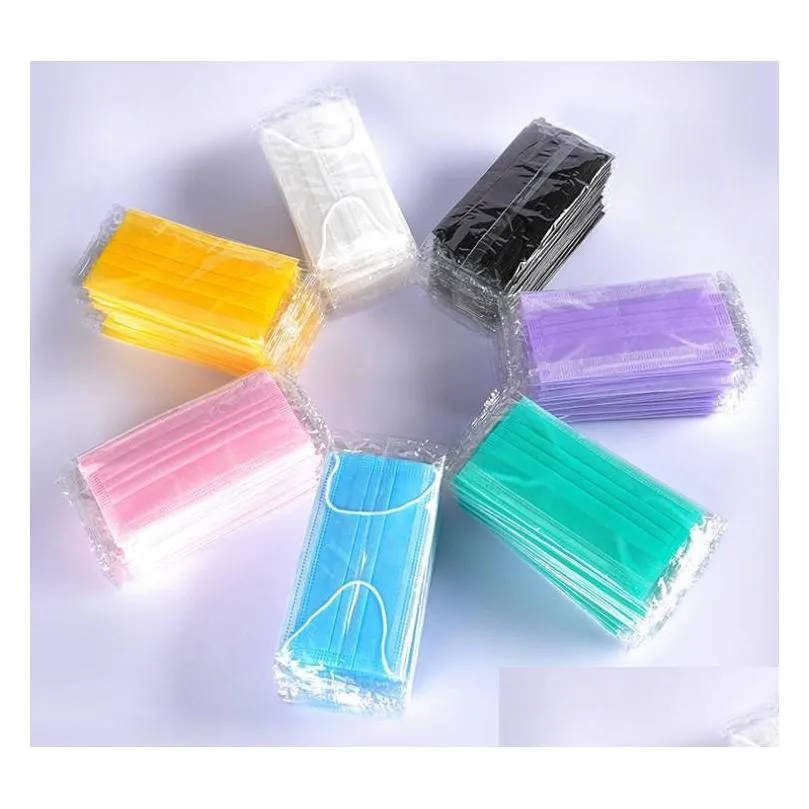 colorful face mouth protective mask disposable filter earloop non woven masks pink blue yellow green purple white black 50pc