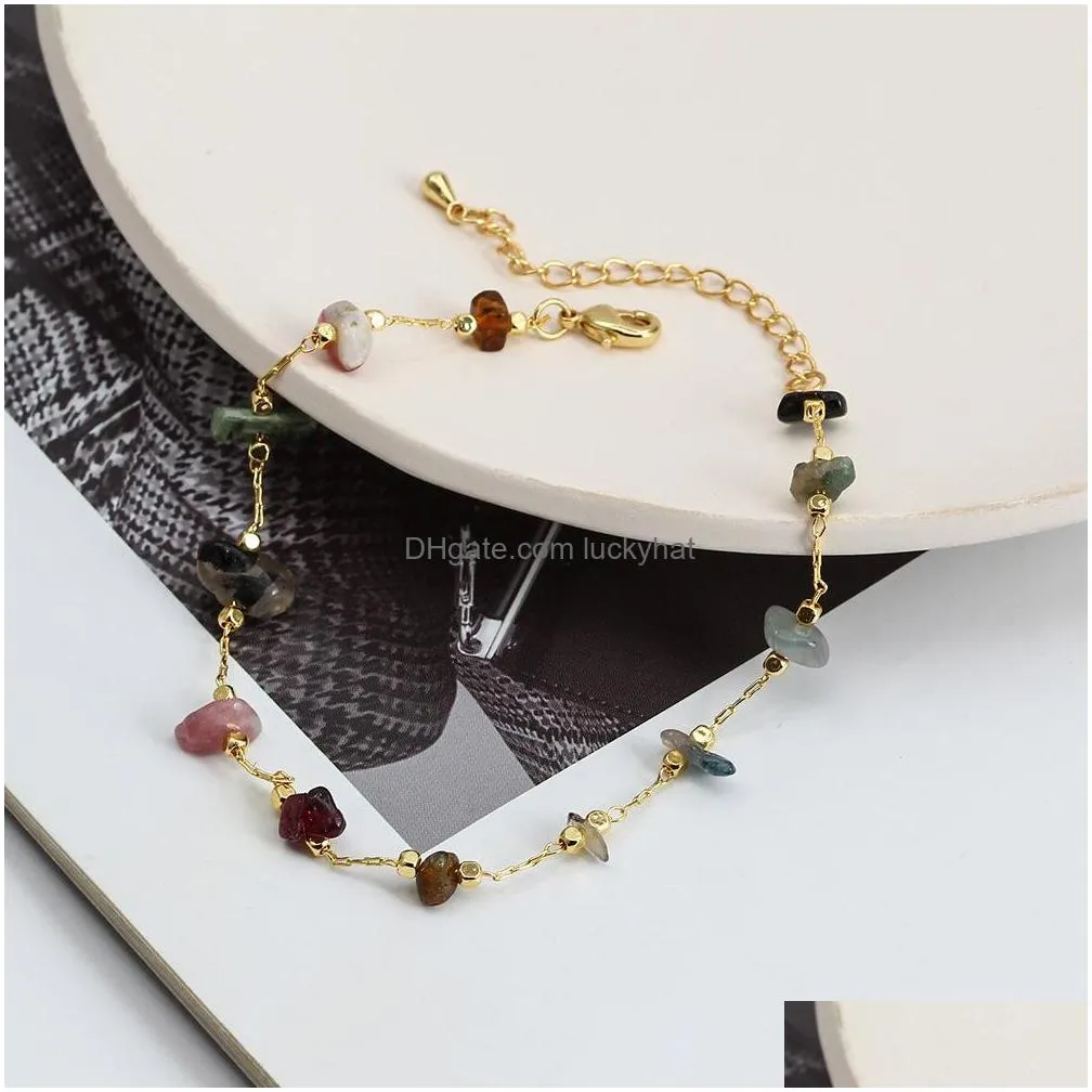 fashion jewelry cute gravel beaded bracelet women irregular stone chain bracelets
