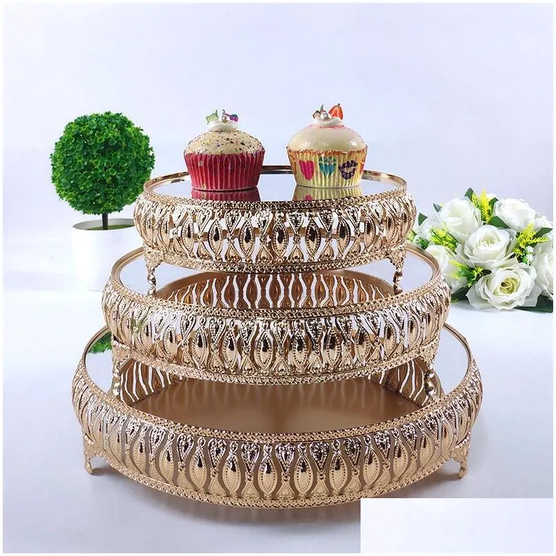 dishes plates metal wedding cake stand decoration party mirror tray dessert electroplate gold cupcake table home display tools