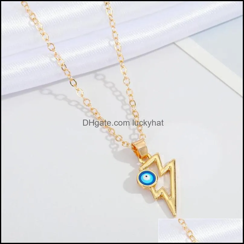 wholesale creative geometric cross hollow blue eyes clavicle chain necklace devils eye pendant necklaces 148c3