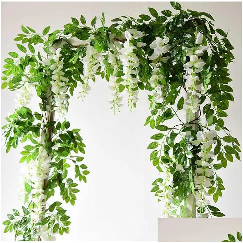 7ft 2m flower string artificial wisteria vine garland plants foliage outdoor home trailing flower fake hanging wall decor