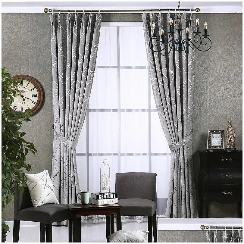 chenille jacquard silver blackout curtain for bedroom modern blind fabric grey drapes for living room window custom size