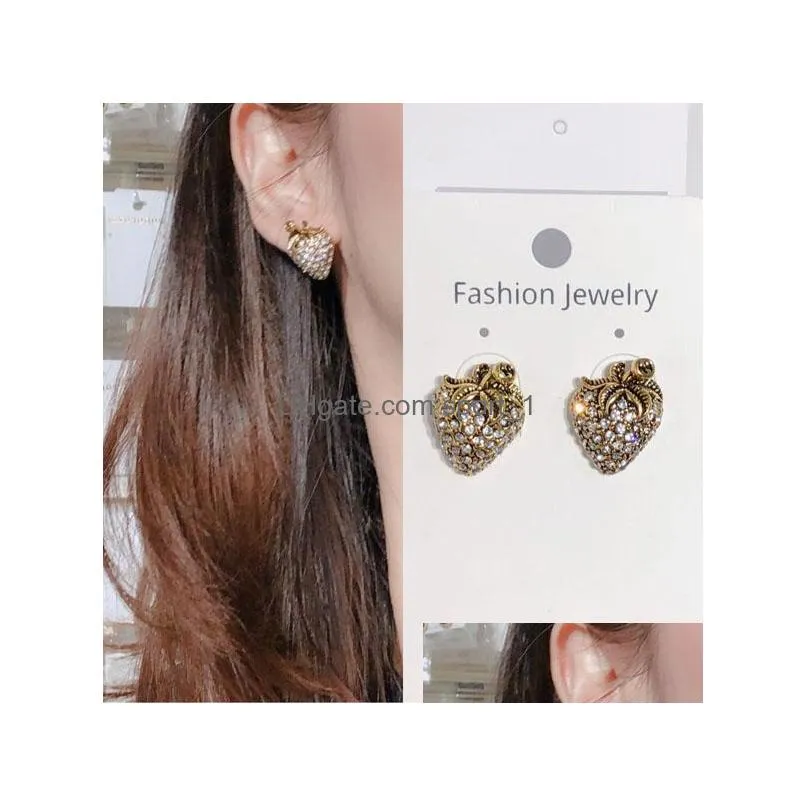 fashion jewelry s925 silver needle vintage strawberry earring diamond rhinstone stud earrings