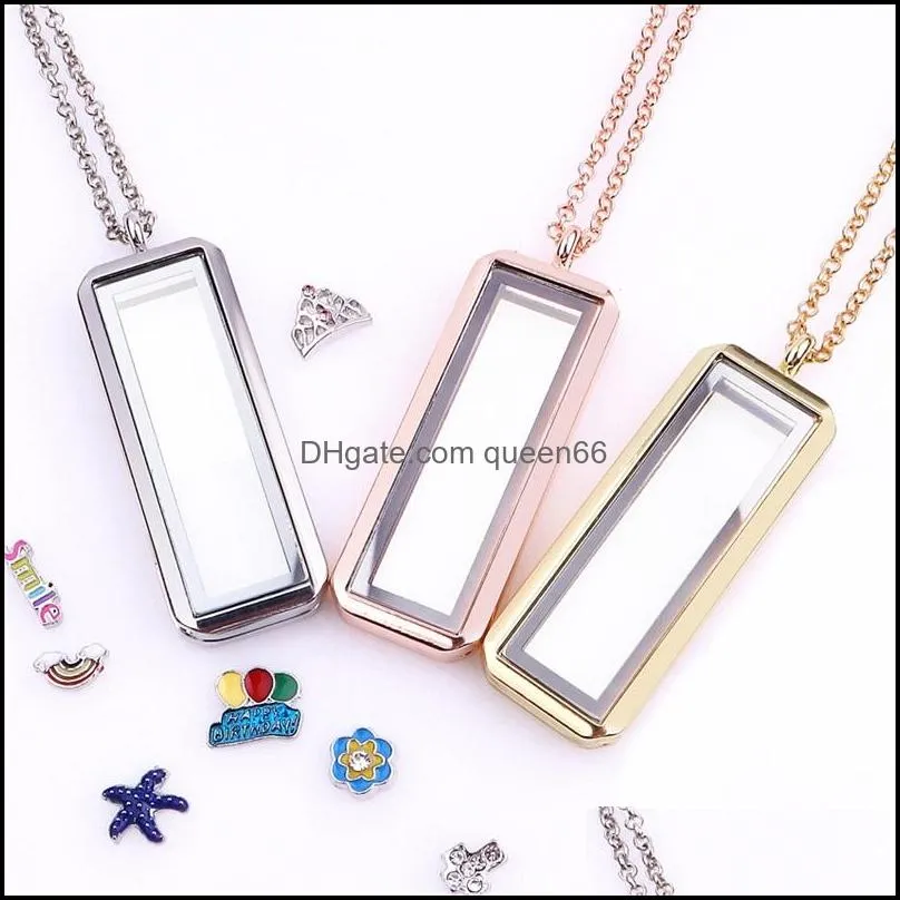 mixed 10pcs/lot upright rectangle floating charm plain locket magnetic living glass memory locket necklace women christmas gifts 728