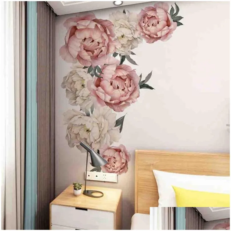 peony rose flowers wall sticker art nursery decals kids room home decor gift muurstickers voor kinderen kamers decals