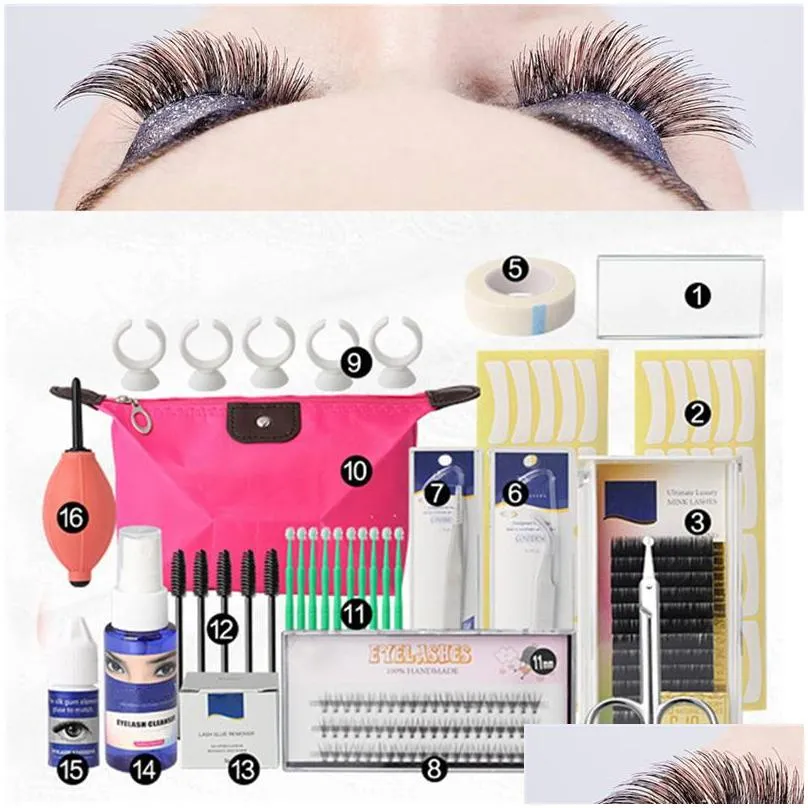 16 pcs false eyelash extension tools set makeup tools kits professional individual eye lashes grafting kit set bag