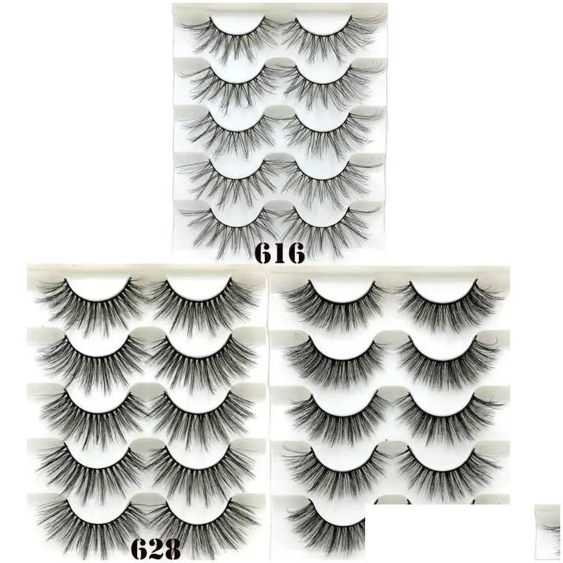 5pairs 3d faux mink hair false eyelashes natural long full volume wispies classic handmade eye lashes extension makeup tools