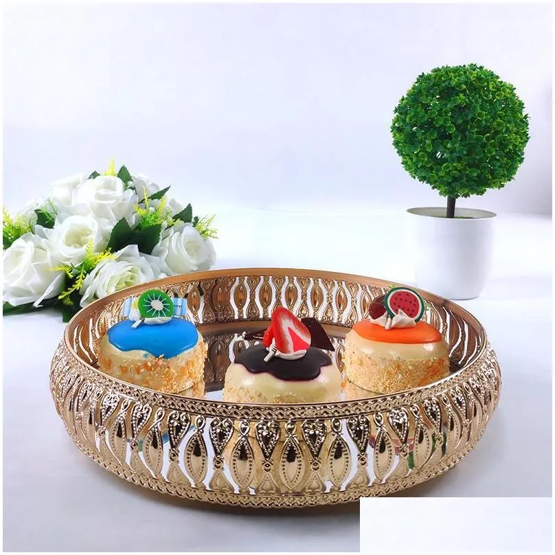 dishes plates metal wedding cake stand decoration party mirror tray dessert electroplate gold cupcake table home display tools