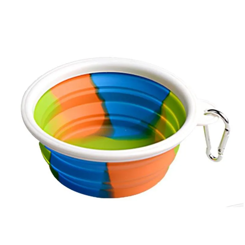 camouflage pet bowl silicone collapsible folding puppy bowl with carabiner portable pet dog bowl for outdoor travel food water feeding