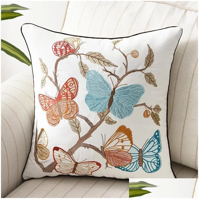 cushion/decorative pillow butterfly peacock embroidery cushion cover 45x45cm floral country style cotton home decoration for living