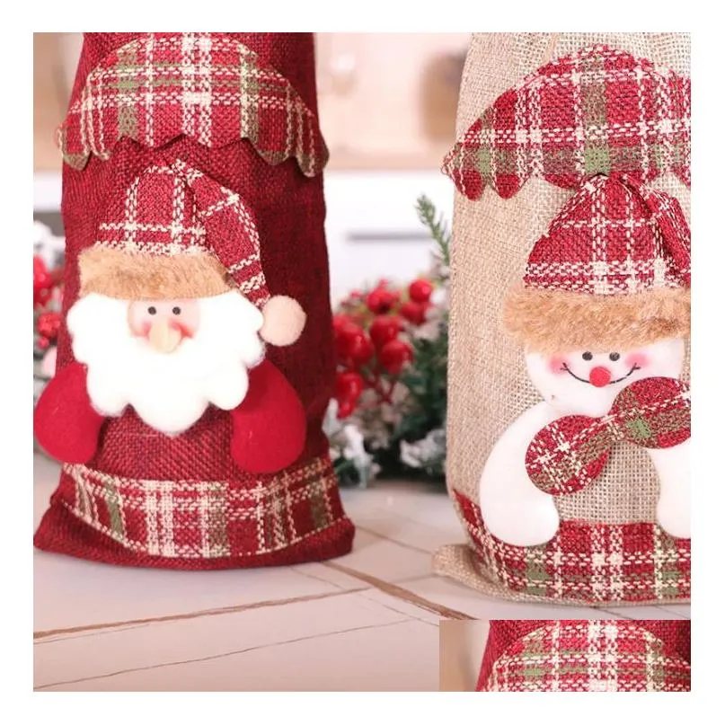 11styles christmas decorations gift wrap for home burlap embroidery angel snowman wine bottle cover set christmas gifts bag santa sack