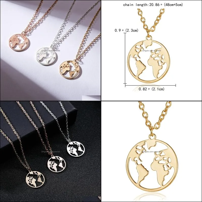 hollow world map necklace women silver color chain earth global pattern pendant fashion girls party jewelry gift choker