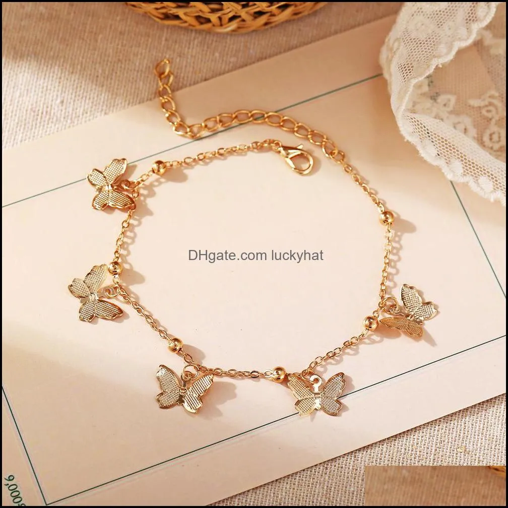 temperament hollow butterfly anklets fashion foot chain gold silver beach anklet for women jewelry 45 e3