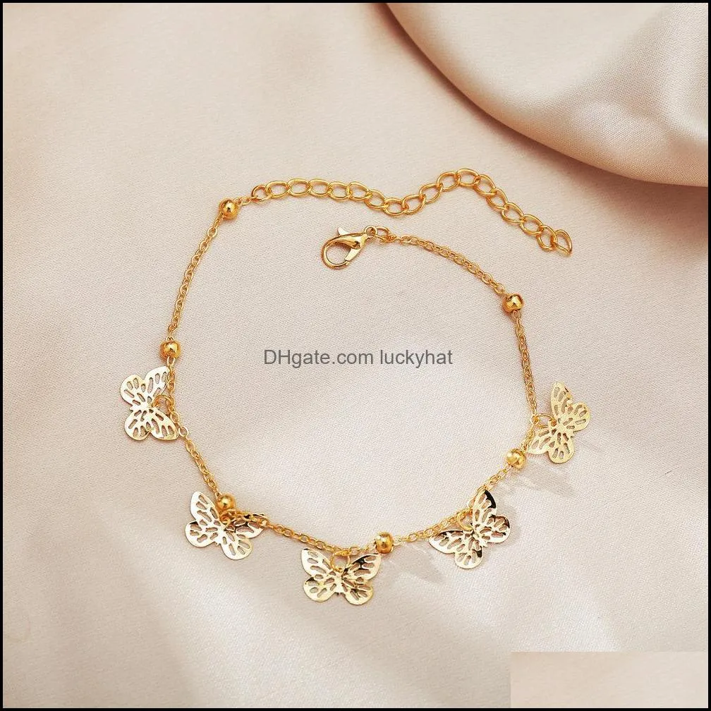 temperament hollow butterfly anklets fashion foot chain gold silver beach anklet for women jewelry 45 e3