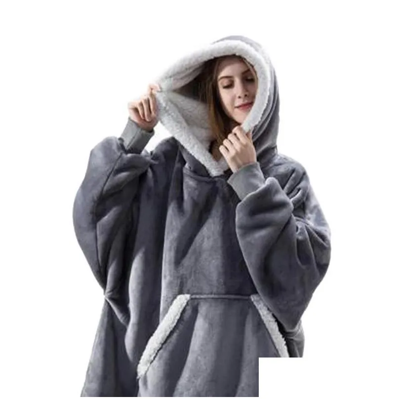 flannel hoodie blanket warm soft robe sweatshirt pullover velvet thick blanket one size fits all men women hoodies coats