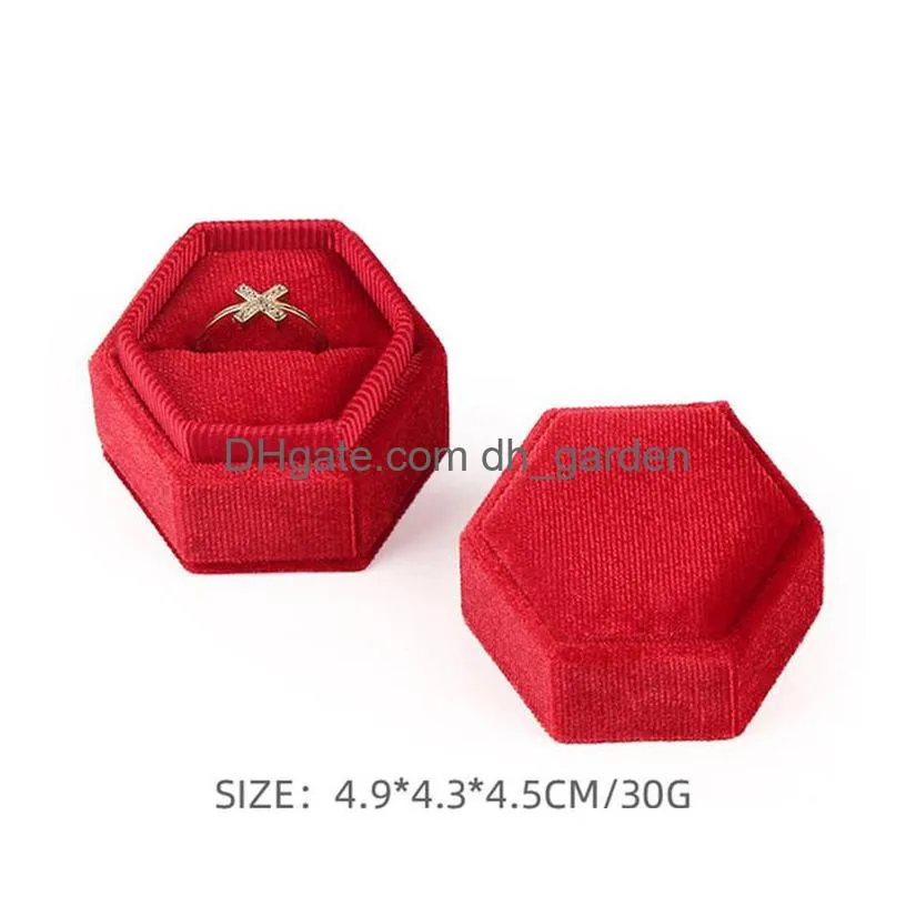 hexagon shape velvet jewelry ring box small storage case holder wedding ring display boxes for girls women gift earrings packaging