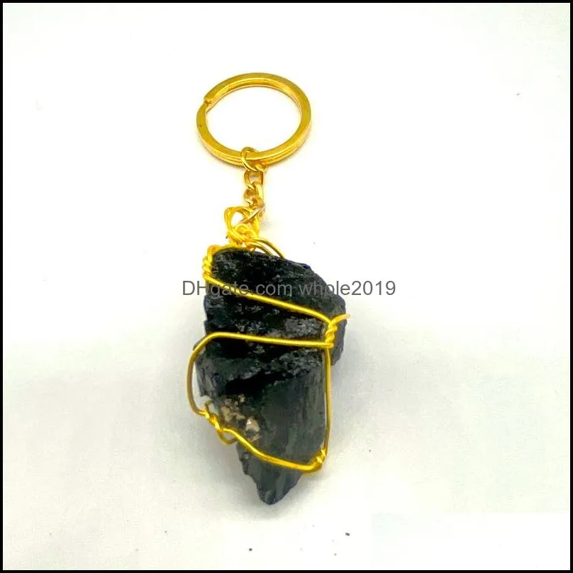 natural black original stone gold silver plated key rings keychains for women men fashion party club decor jewelry