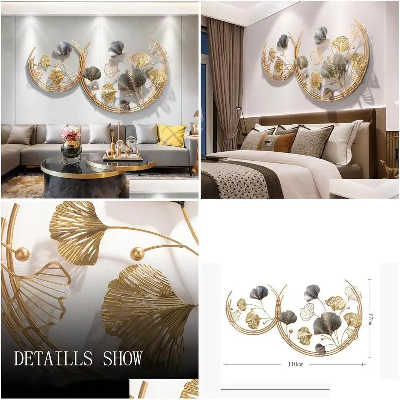 wall stickers modern wrought iron ginkgo leaf hanging ornament home livingroom sticker crafts entrance hallway mural decoration