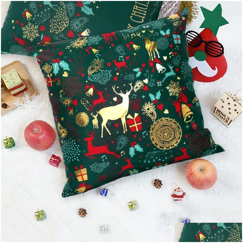 christmas green cotton stamping pillowcase christmas decoration for home party decor kerst