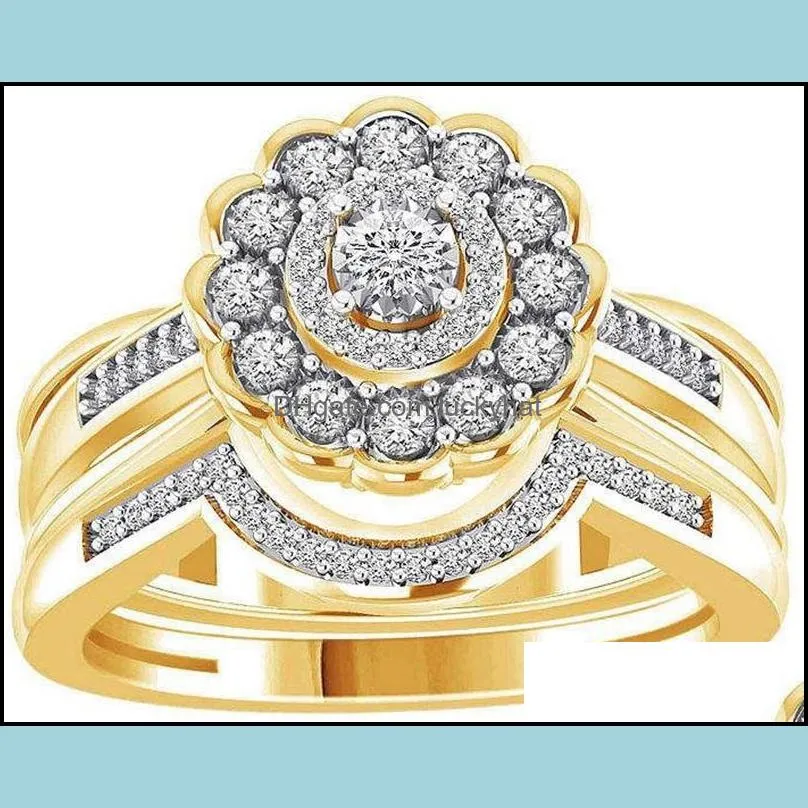 wedding rings 2pcs bridal set elegant crystal engagement ring luxury gold color round heart zircon for women boho jewelry 1892 t2