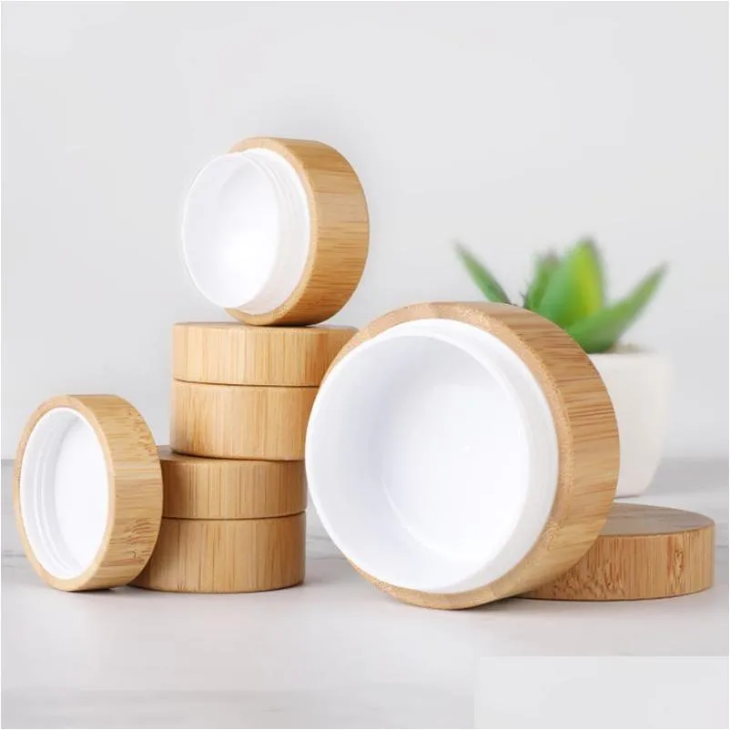 5ml 10ml 30ml natural bamboo refillable bottle cosmetics jar box makeup cream storage pot container round bottle portable