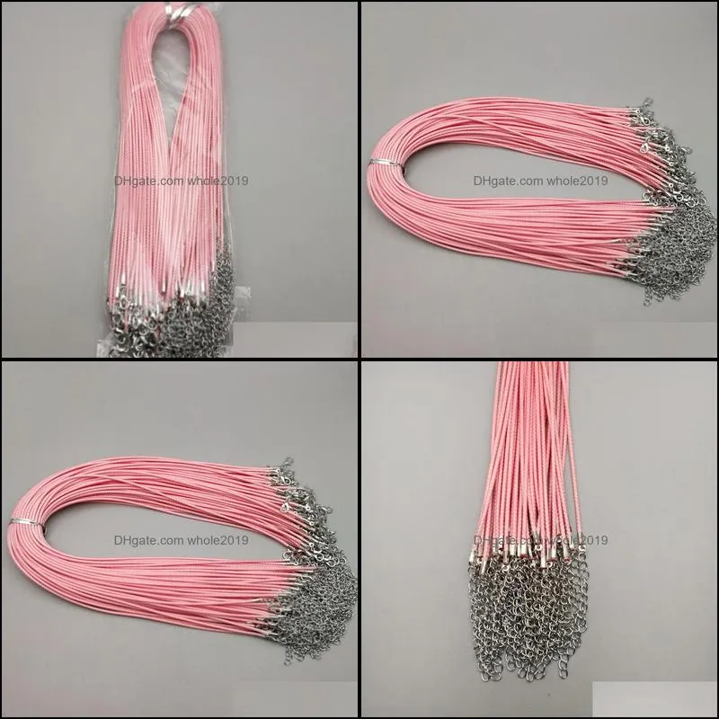 wholesale 2mm pink red color wax leather cord fashion necklace 45cm lobster clasp rope chain jewelry accessories 100pcs/lot