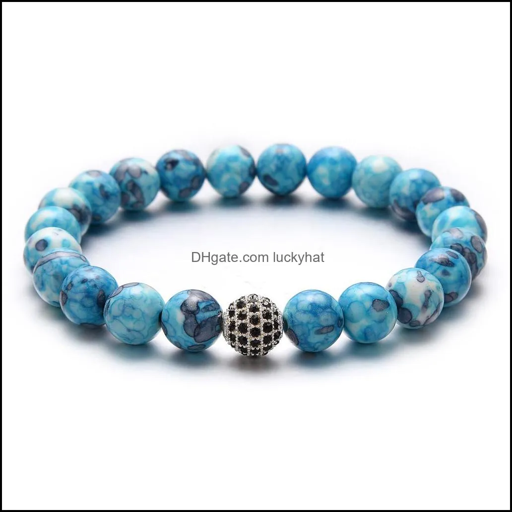 2018 new fashion 10pc/set narural stone cubic zicron beads bracelet for men women healling energy bracelet handmade jewelry