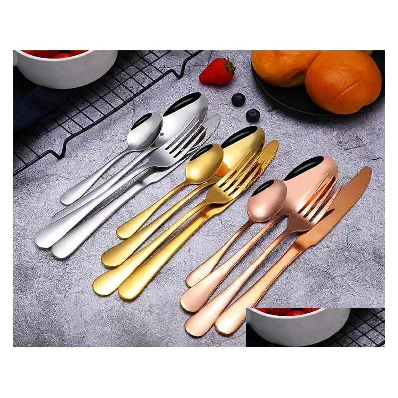 stylish flatware sets 8 colors creative cutlery fork knife spoon teaspoon dinnerware set for wedding parties