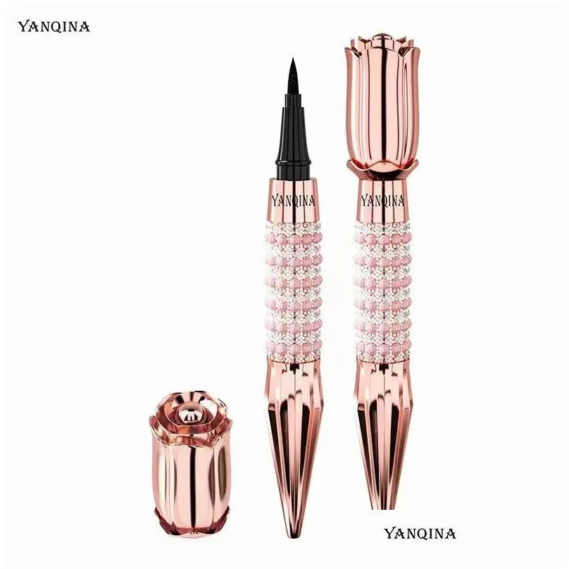 yanqina queens scepter gold rose liquid eyeliner pen  black eye liner waterproof sweatproof antiblooming 24h longlasting quick dry coloris eyes