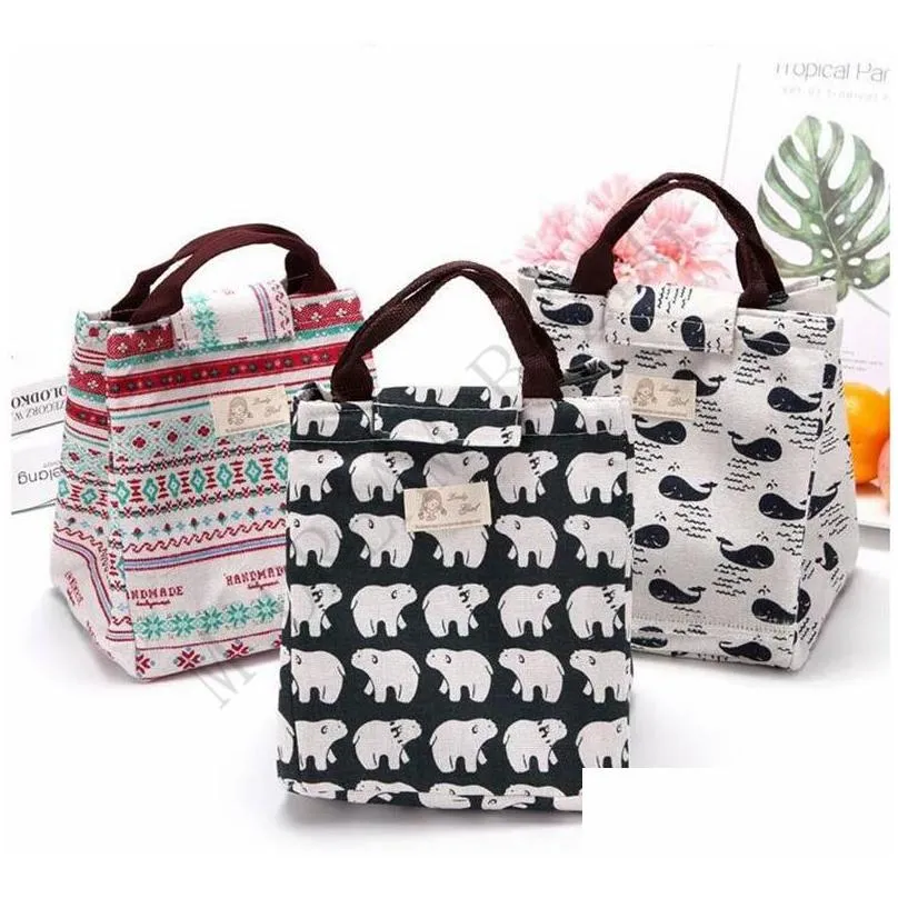 14 colors geometric printed oxford lunch bag portable insulated thermal food picnic lunch pouch stripe cooler lunch box