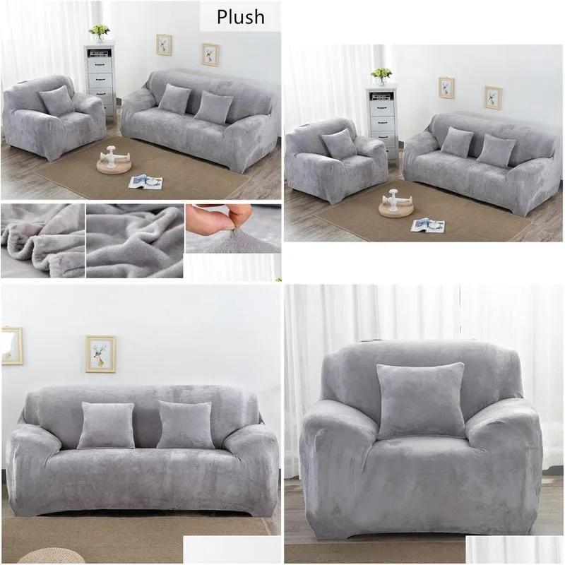 solid color plush thicken elastic sofa cover universal sectional slipcover 1/2/3/4 seater stretch couch cover for living room