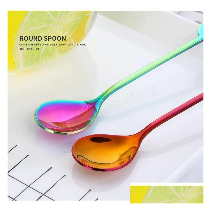 7 colors stainless steel spoons small coffee spoons creative music symbol spoons for ice cream dessert tea