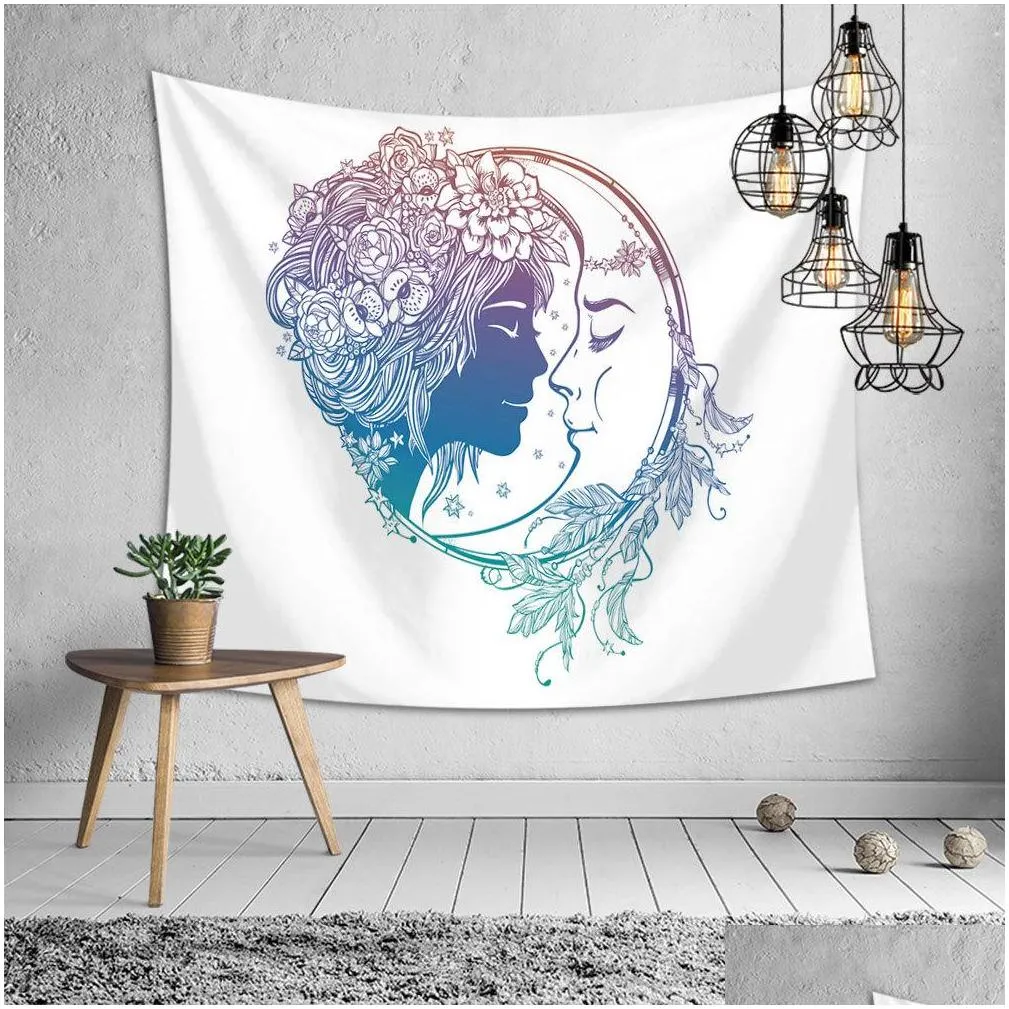 home decoration wall hanging tapestry sun moon face printing tablecloth bed sheet beach towel party supplies wedding p o backdrop