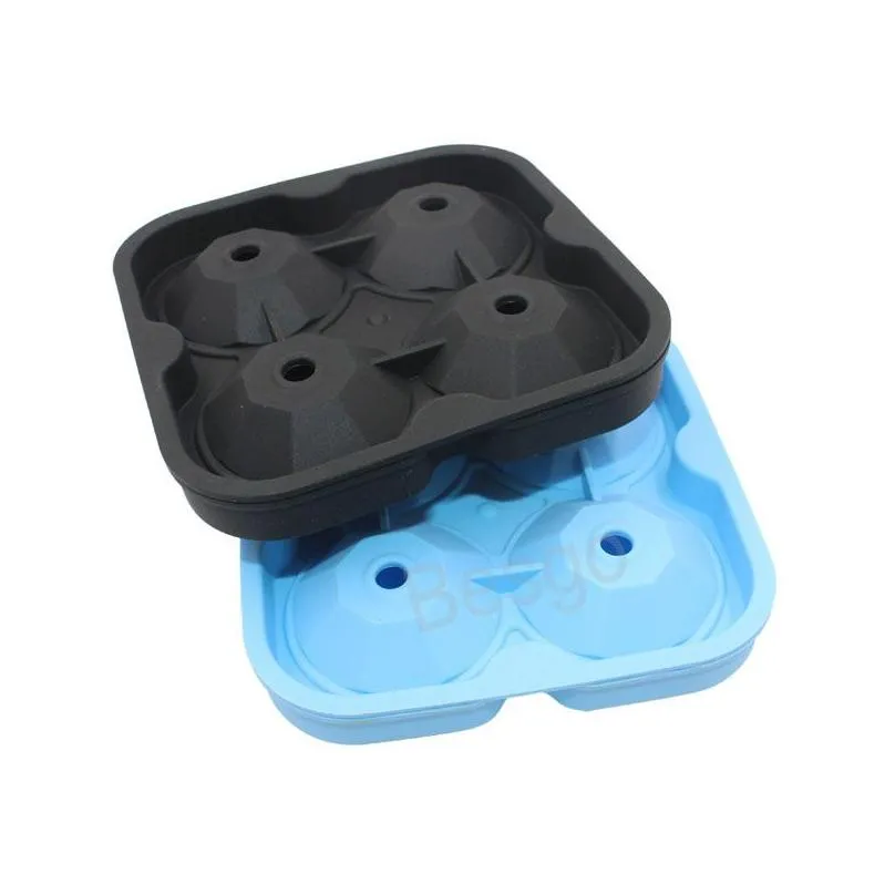 creative silicone ice cube mould 4 grid diamond shape mold tray black 3d ice cubes molds wine cocktail party bar accessories bh7815