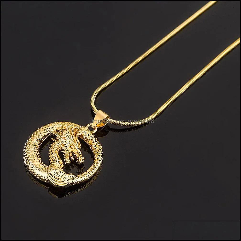 gold round dragon pendant necklace for men flying dragon gold chians necklaces