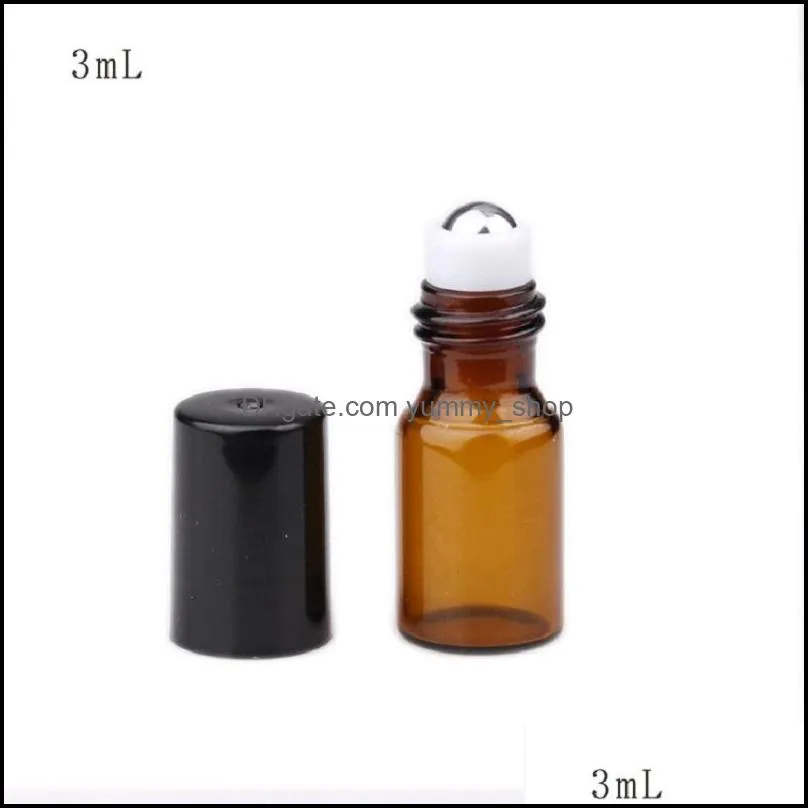 3ml 5ml amber glass roll on bottle travel essential oil perfume bottle with stainless steel balls