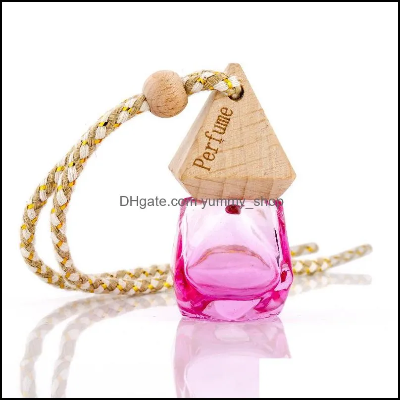 color car pendant air freshener perfume diffuser fragrance bottle pyramid cover diamond shape empty glass perfume bottle car decor