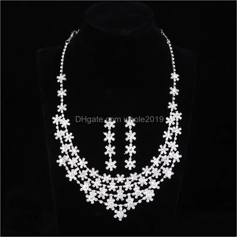 wedding set bridal necklace earring jewelry set bridal accessories simple and elegant crystal clavicle beauty necklace for woman 384