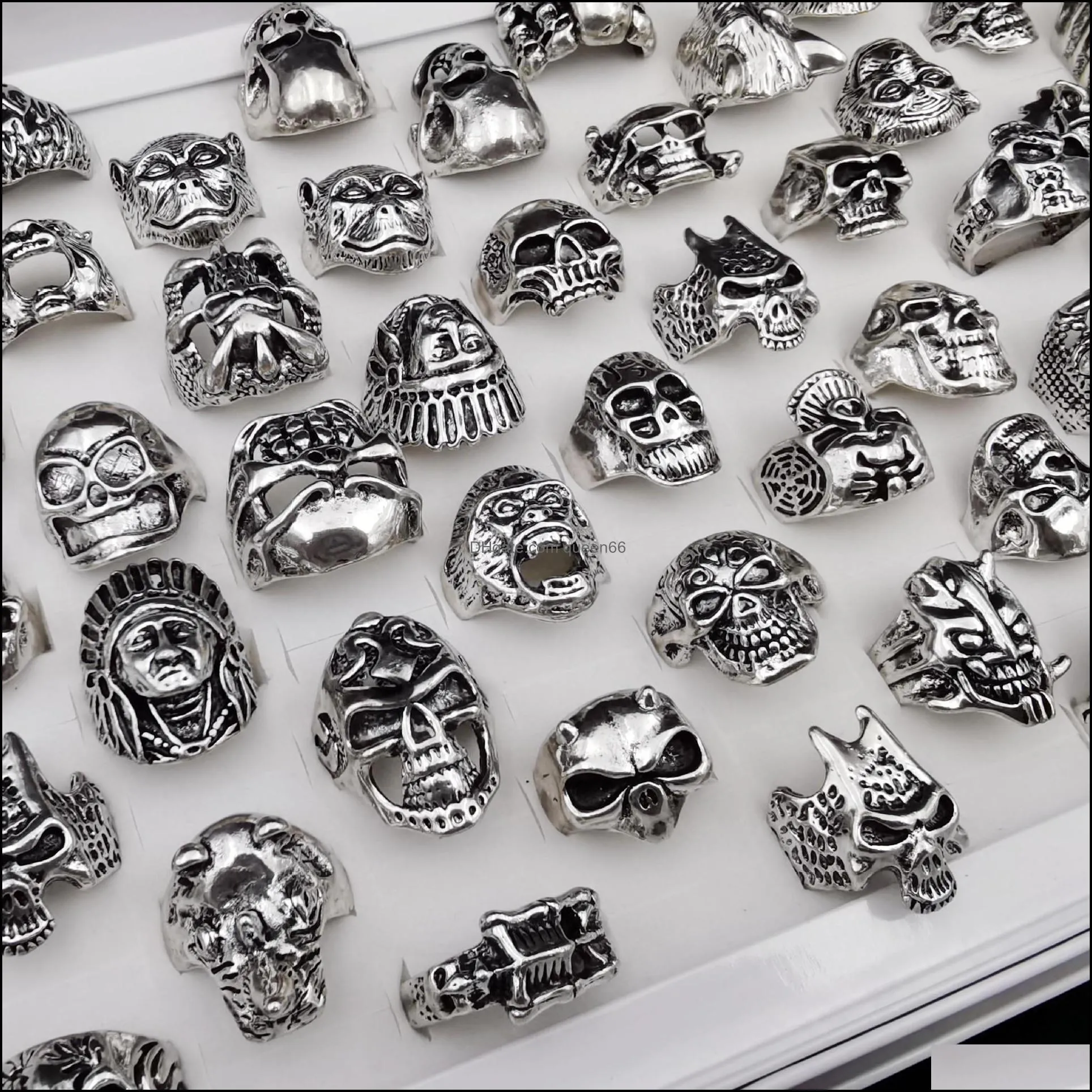 gothic punk ring for men retro skeleton devil male rings skull mix styles wholesale