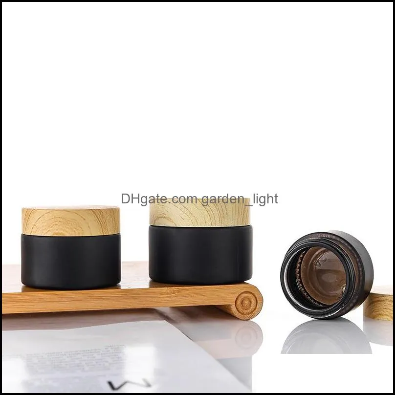 5g 10g 15g 20g 30g 50g amber black glass cosmetic jar cream bottle lip makeup containers frosted jars with woodgrain lids contianer