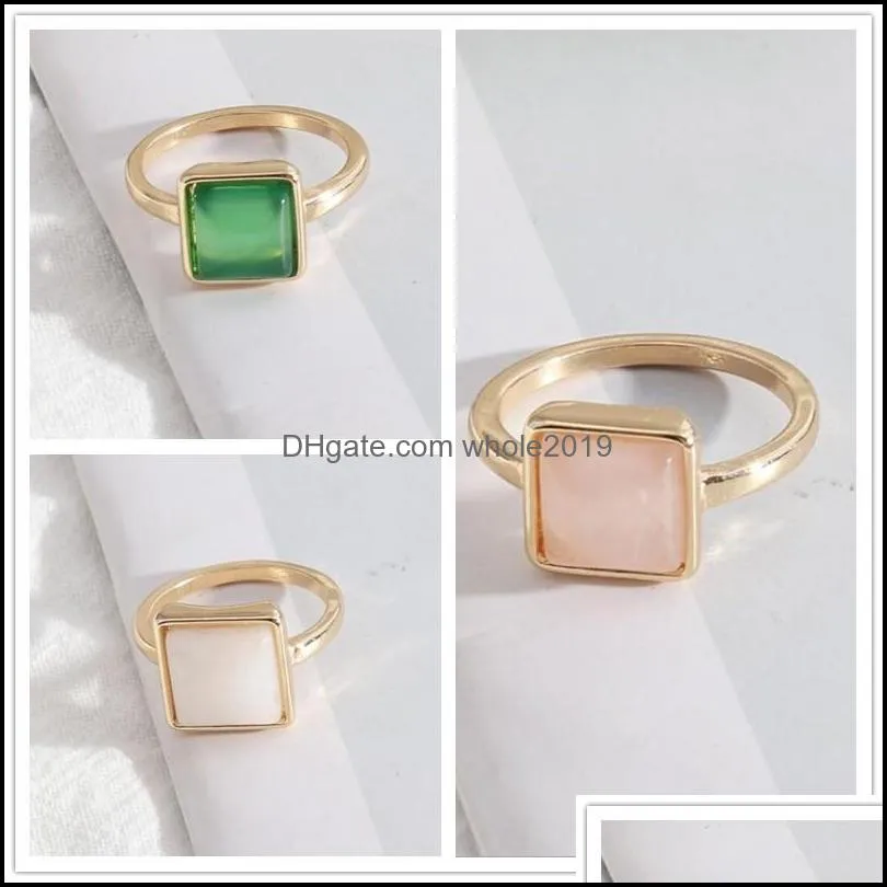 1cm square white green rose pink quartz stone rings fashion inner dia 1.7cm gold color brincos pendientes jewelry for women