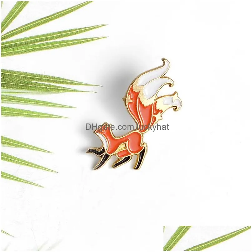 lovely red fox brooches cartoon animal with tail up enamel pins alloy brooch for girls denim shirt badge jewelry gift friend